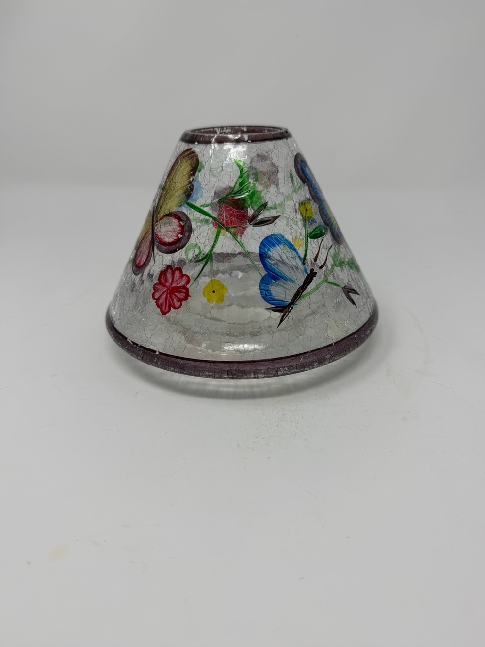 Yankee Candle Painted Glass Shade with Blue Butterfly & Multicolor Floral Motifs